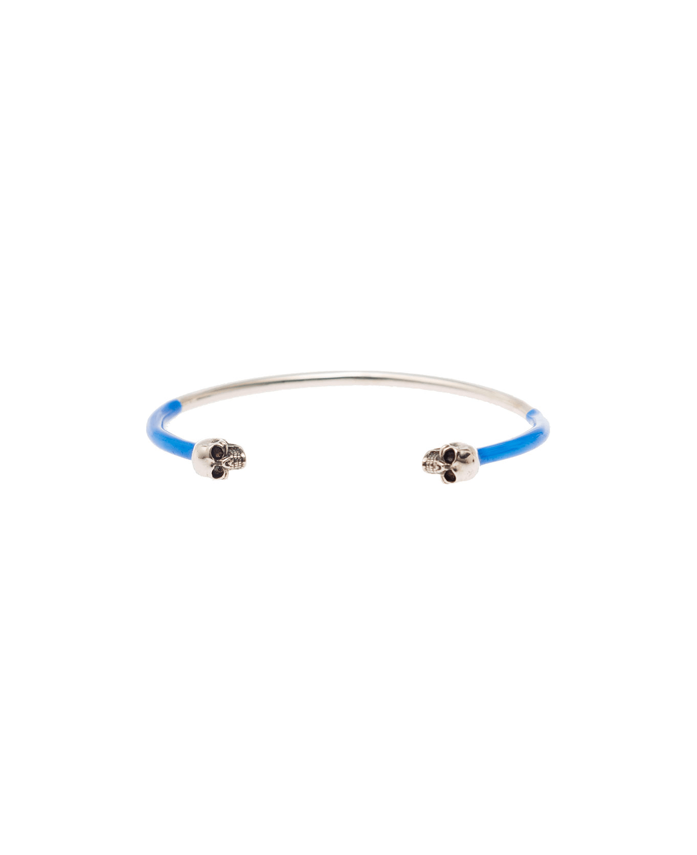 Alexander McQueen Aged Silver And Blue Bangle Bracelet With Sull Details In Brass Man - Blu