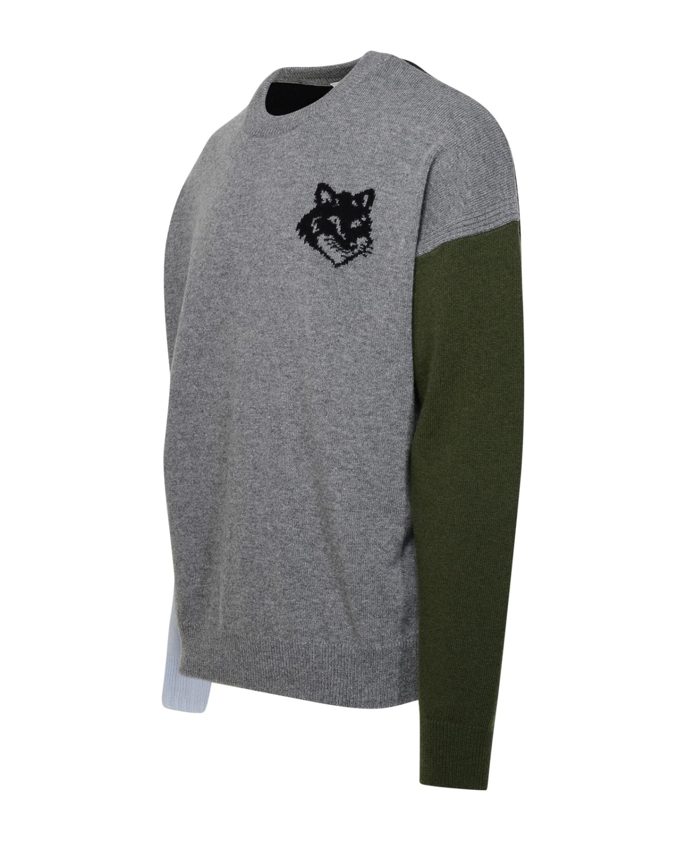 Maison Kitsuné 'fox Head' Grey Wool Sweater - Grey
