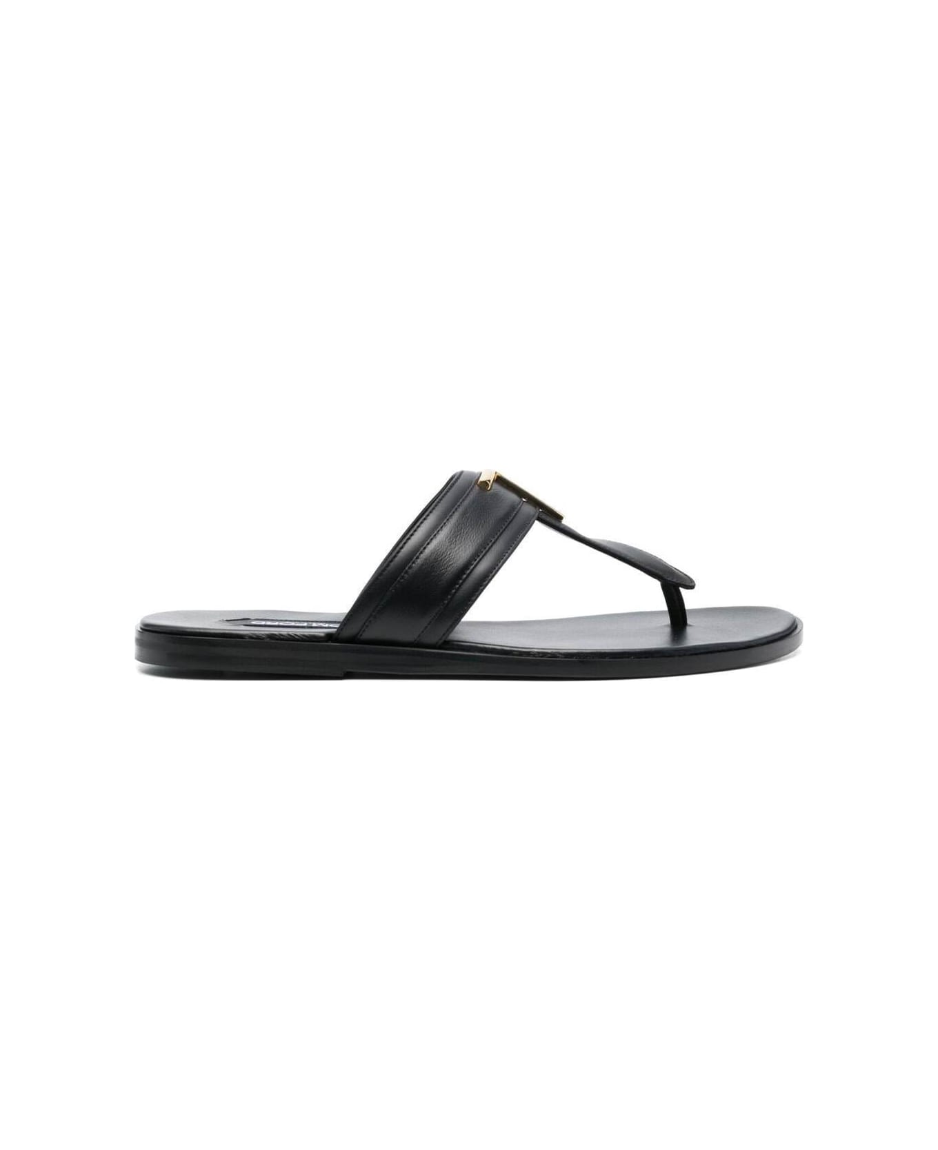 Tom Ford Black Thongs Sandals With Metal T Detail In Leather Man - Black
