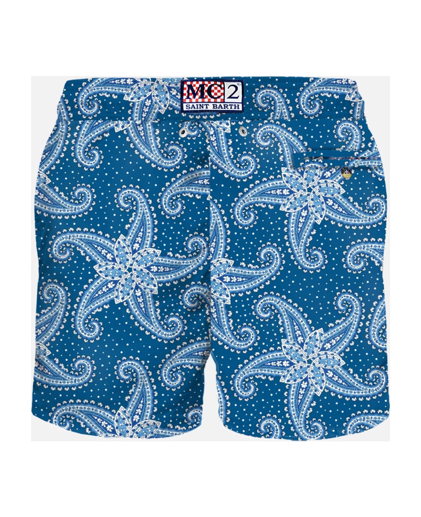 MC2 Saint Barth Man Light Fabric Swim Shorts With Blue Paisley Print - BLUE スイムトランクス