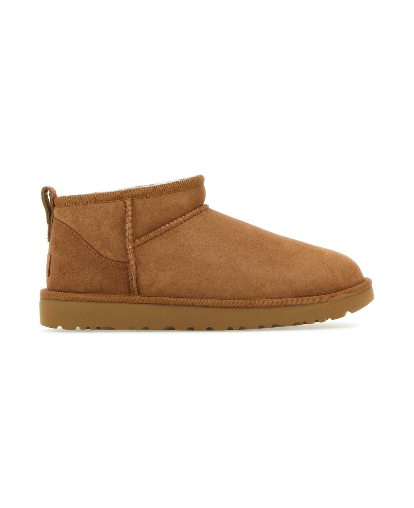 UGG Camel Suede Classic Ultra Mini Ankle Boots - CHESTNUT