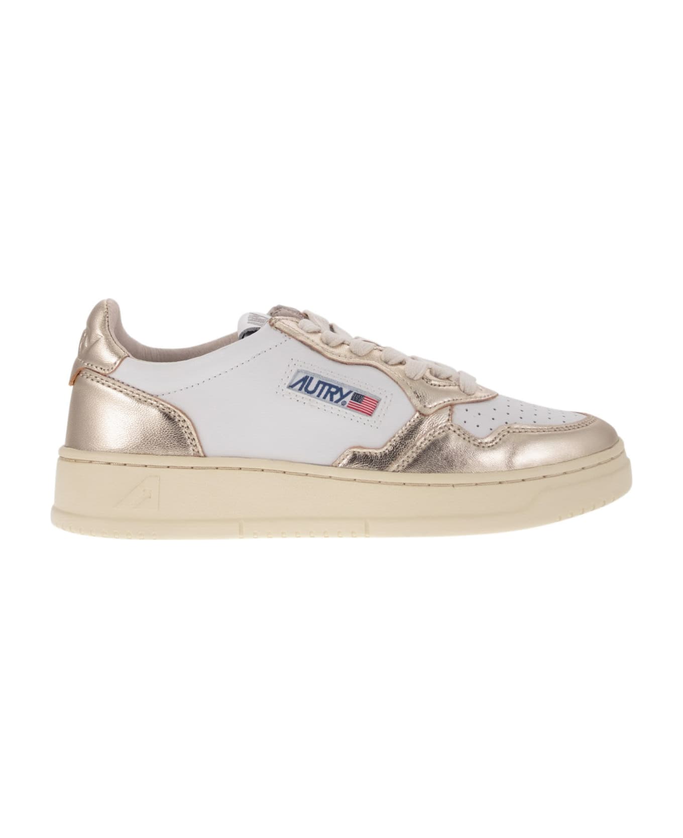 Autry Platinum And White Two-tone Leather Medalist Low Sneakers - Platino
