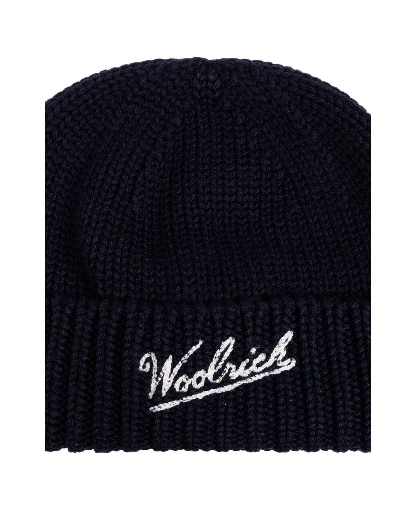 Woolrich Logo Intarsia Knit Beanie - Blue
