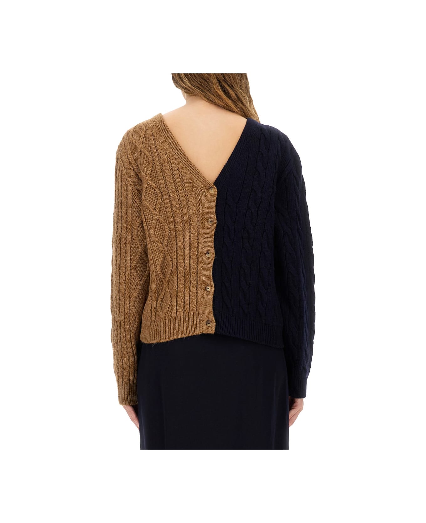 Moschino Two-tone Alpaca Blend Cardigan - Fantasia Marrone