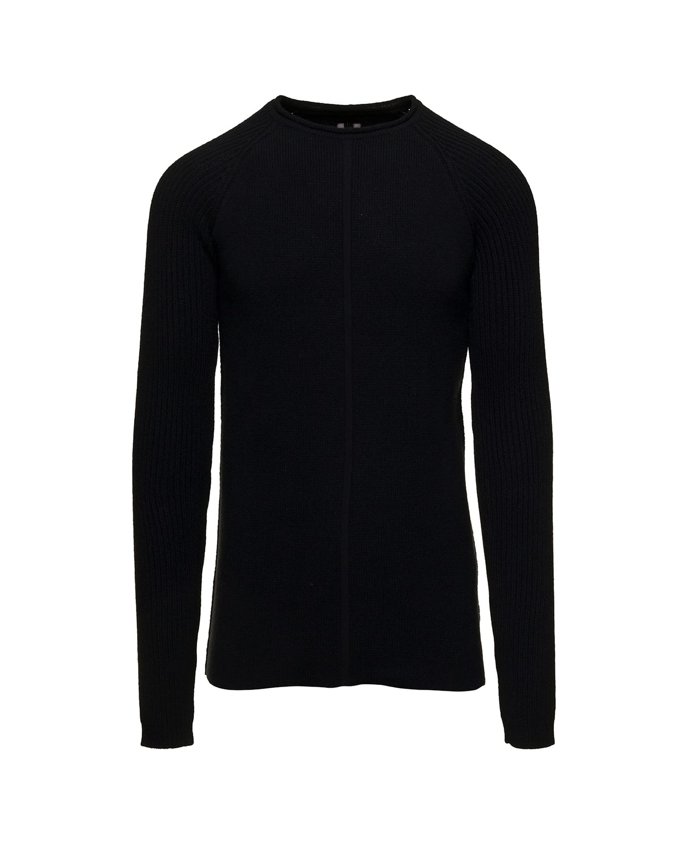 Rick Owens Black Long Sleeve Top With Crewneck In Cashmere And Wool Man - Black