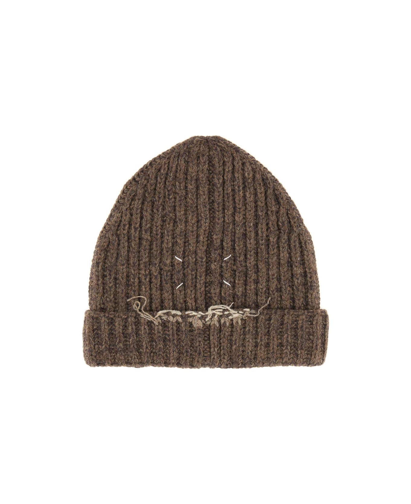 Maison Margiela Wool And Cotton Blend Beanie - BROWN