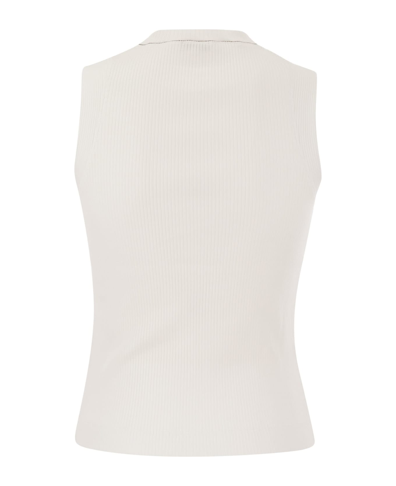Brunello Cucinelli Ribbed Cotton Jersey Top - White