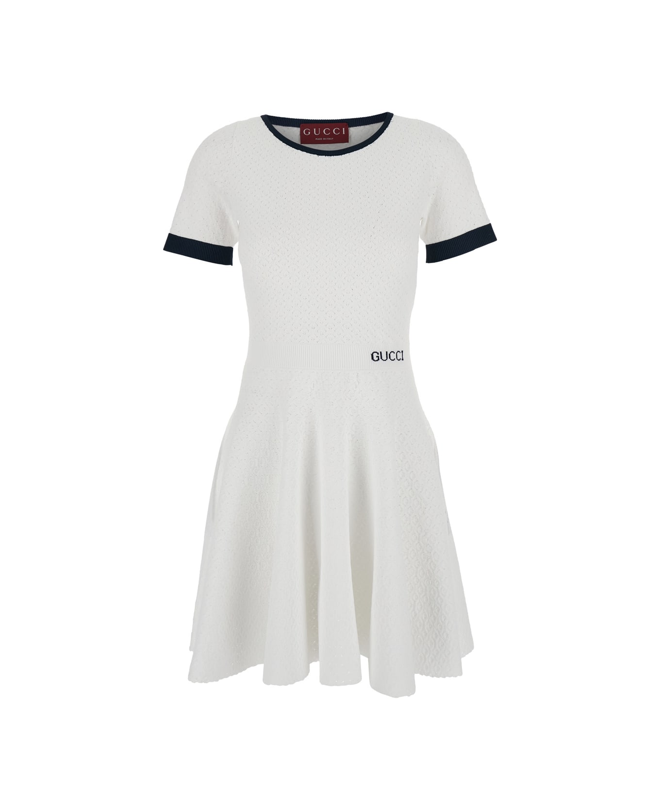 Gucci White Flared Dress With Logo Lettering Embroidery On The Front In Viscose Blend Woman - White