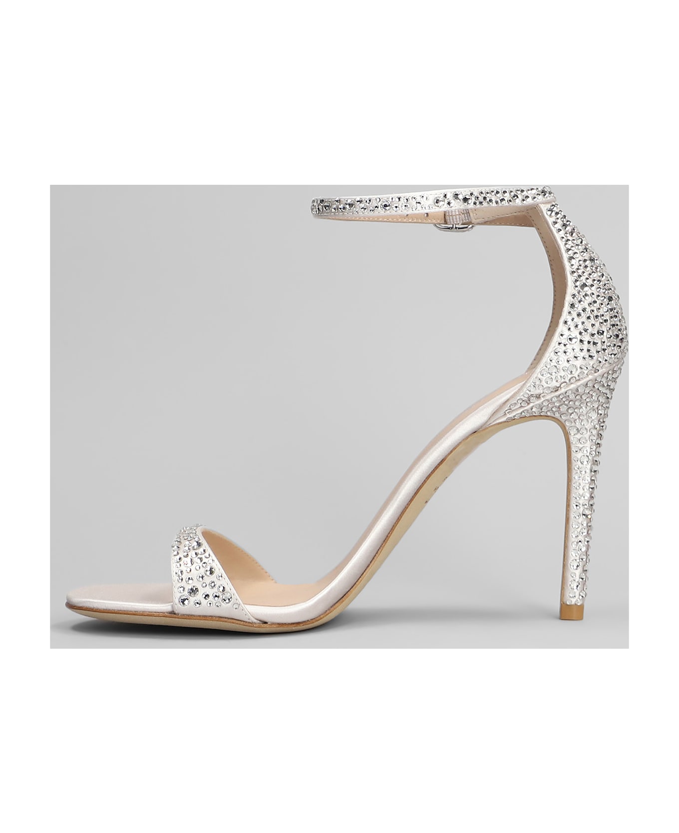 Stuart Weitzman Nudist Shine Sandals In Silver Satin - silver