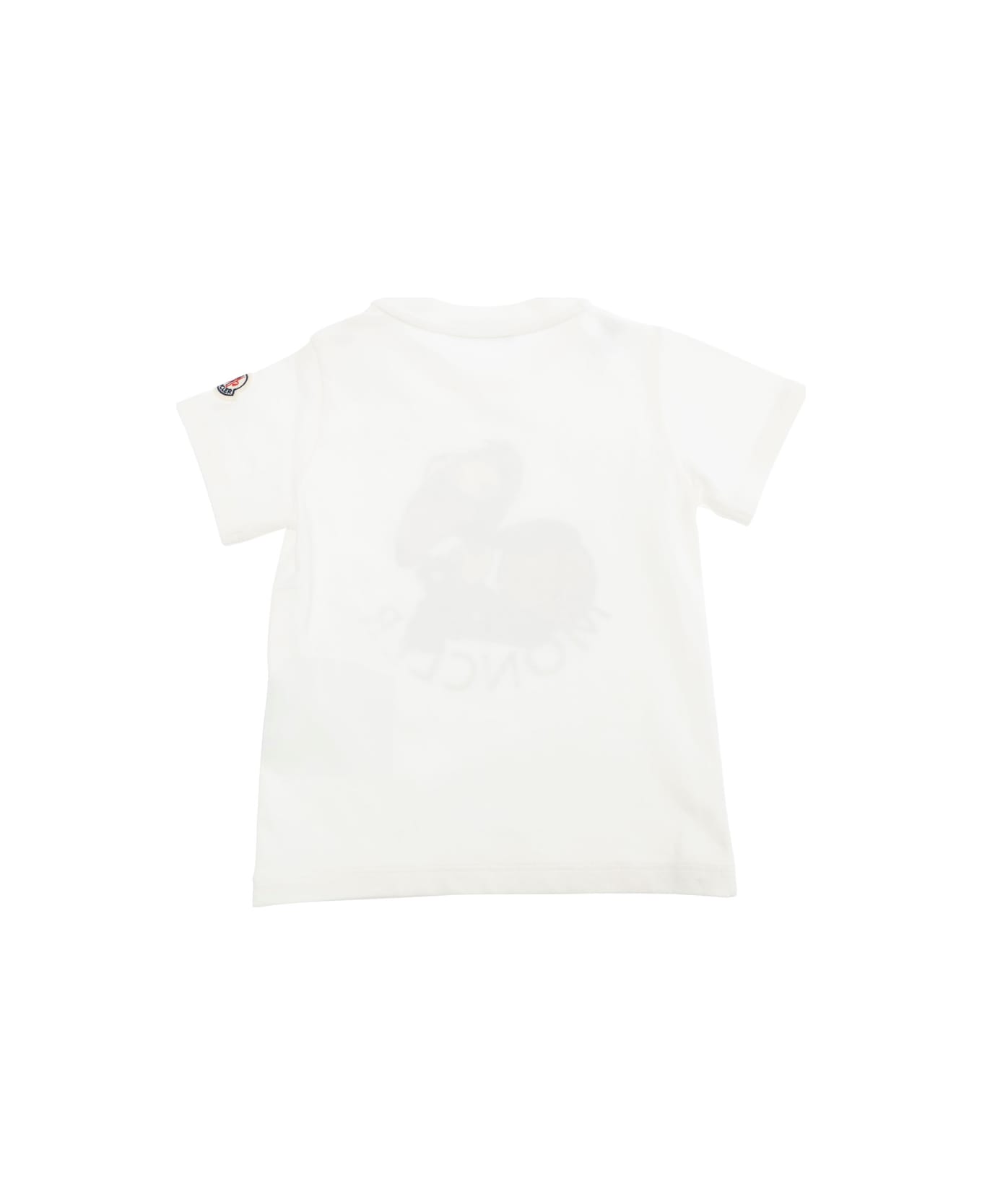 Moncler White T-shirt With Front Print And Logo Patch In Cotton Baby - White