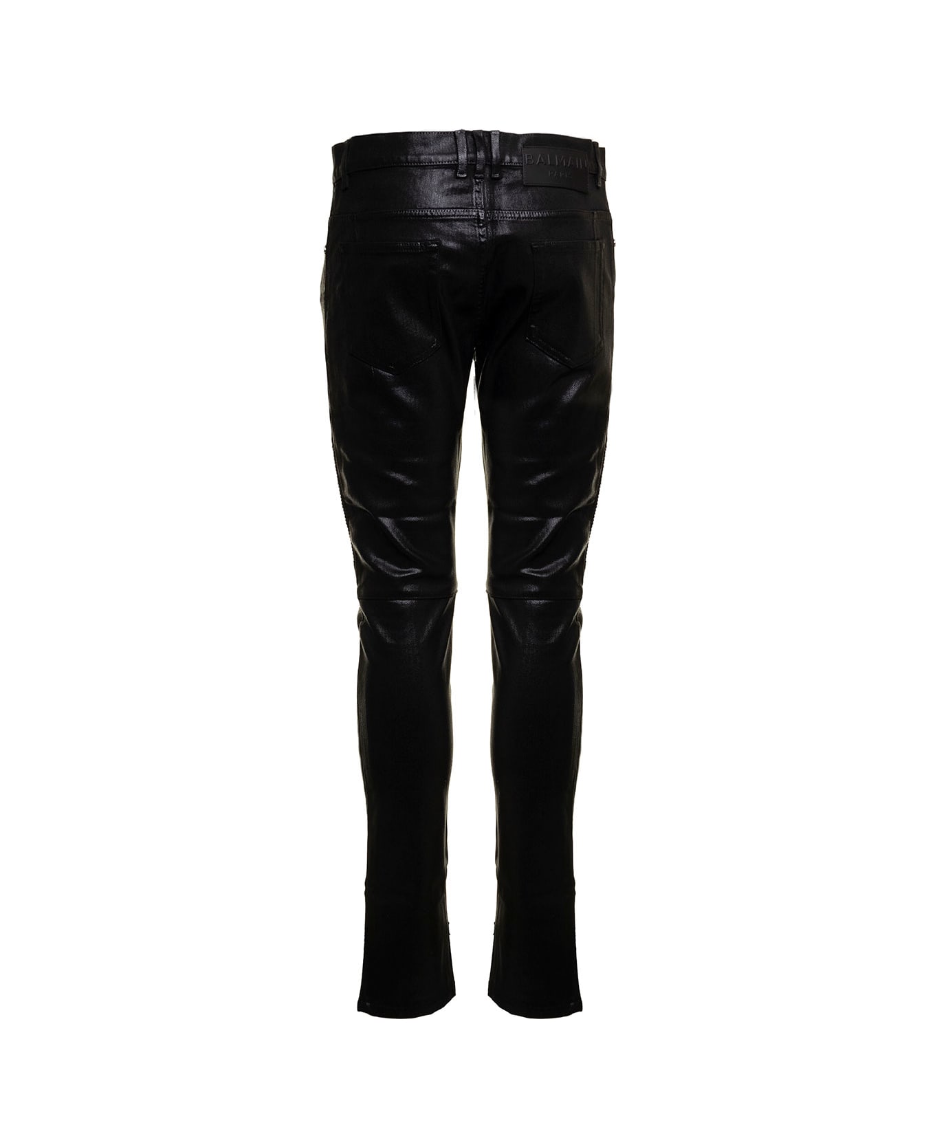 Balmain Man's Slim Fit Black Coated Fabric Jeans - Black