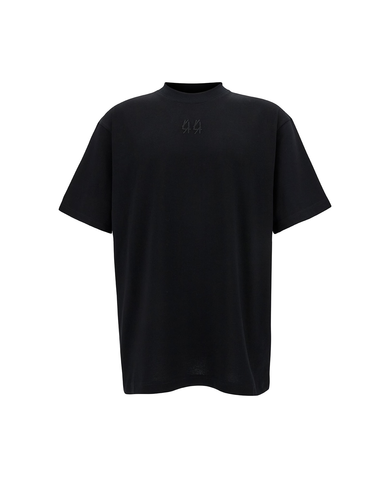 44 Label Group Black T-shirt With Logo Embroidery And Print In Cotton Man T-Shirt - BLACK シャツ