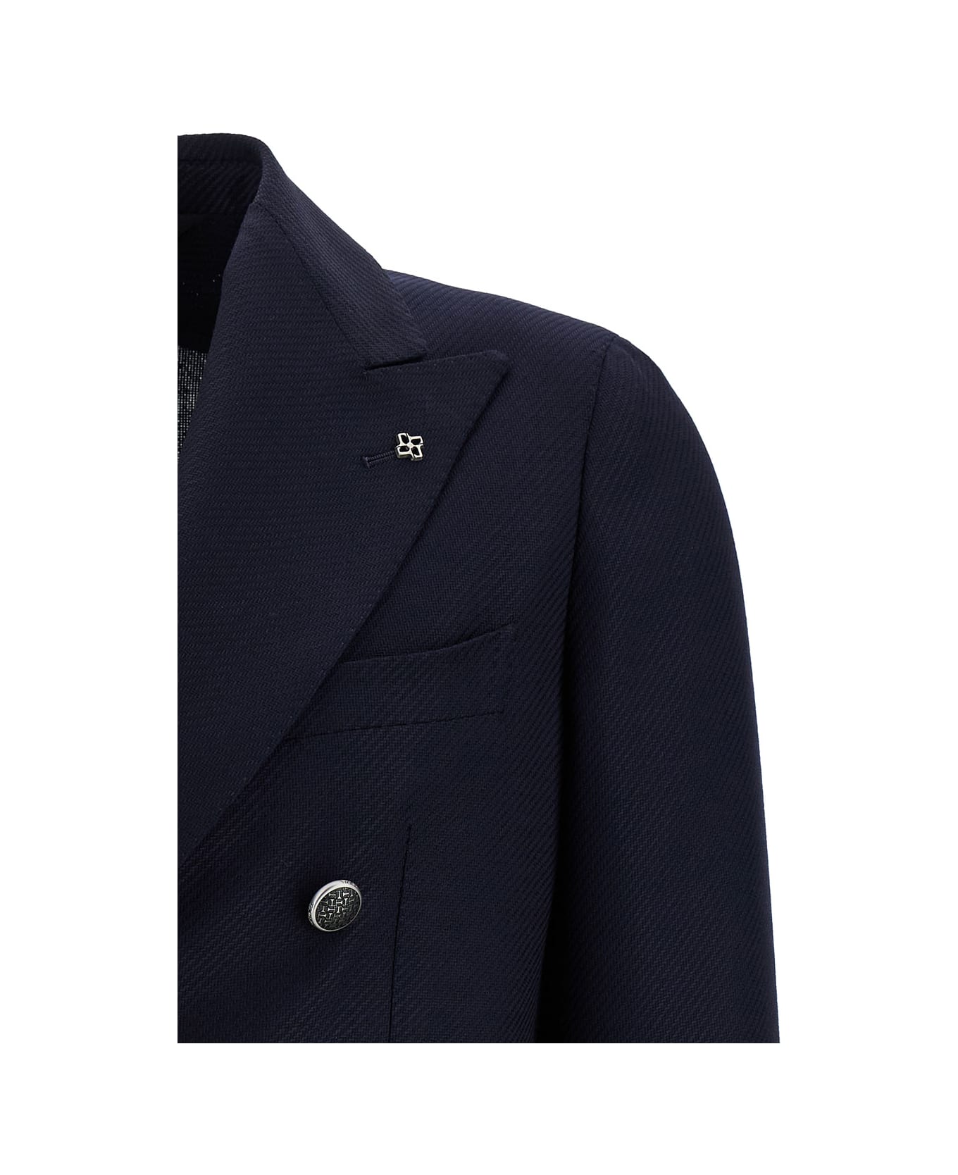 Tagliatore 'montecarlo' Blue Double-breasted Jacket With Silver-colored Buttons In Wool Blend Man - Blu