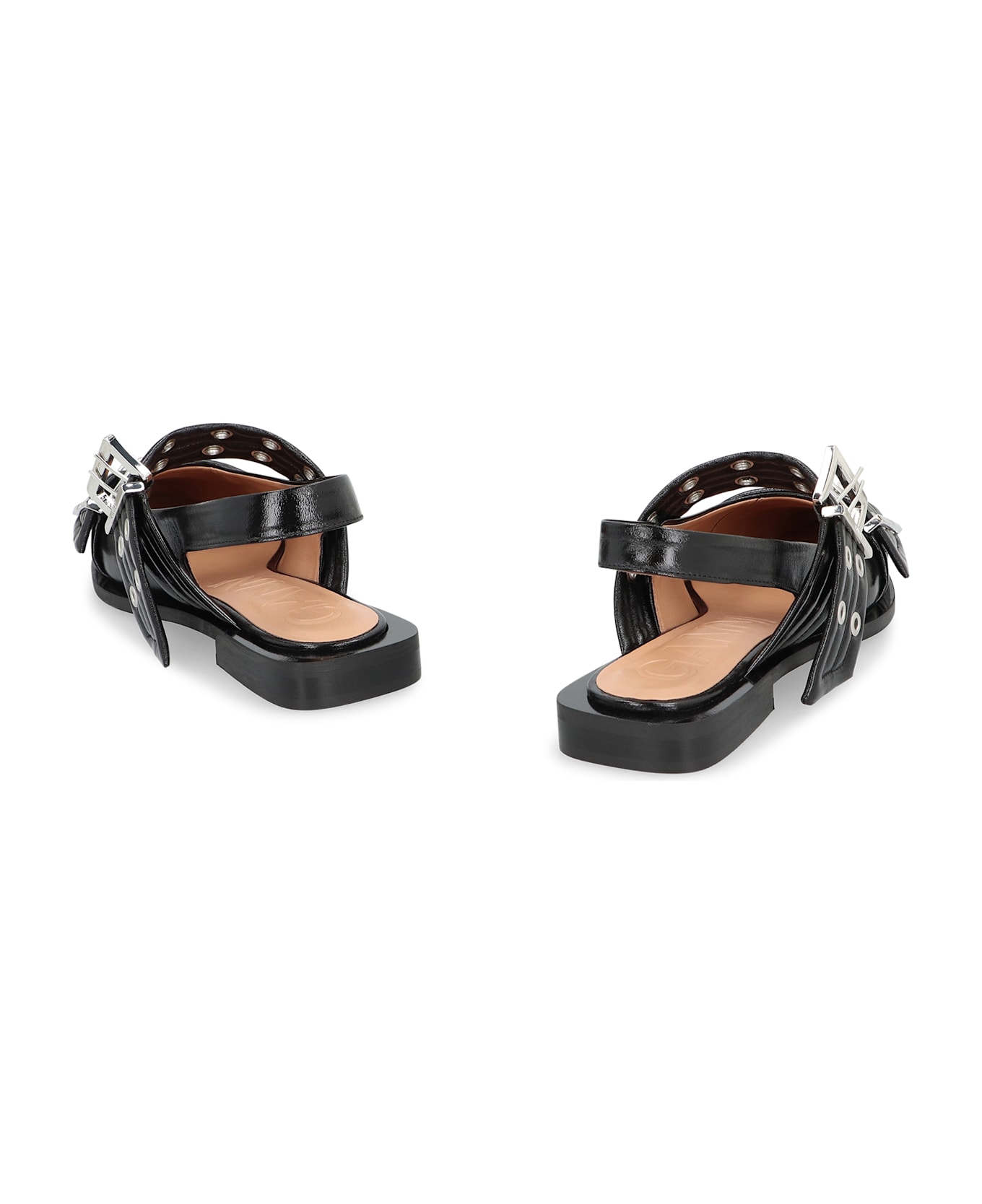 Ganni Feminine Buckle Faux Leather Slingback Pumps - black