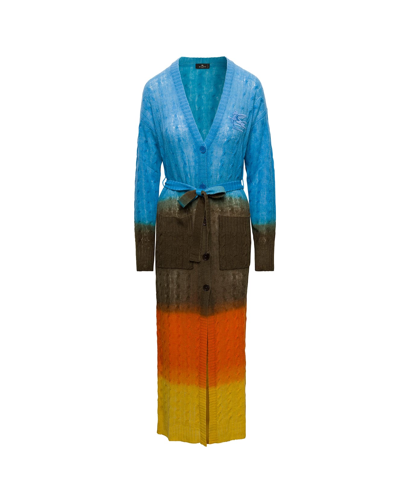 Etro Multicolor Oversized Cable Knit Cardigan With Degradé Colour Shading In Wool Woman - Multicolor