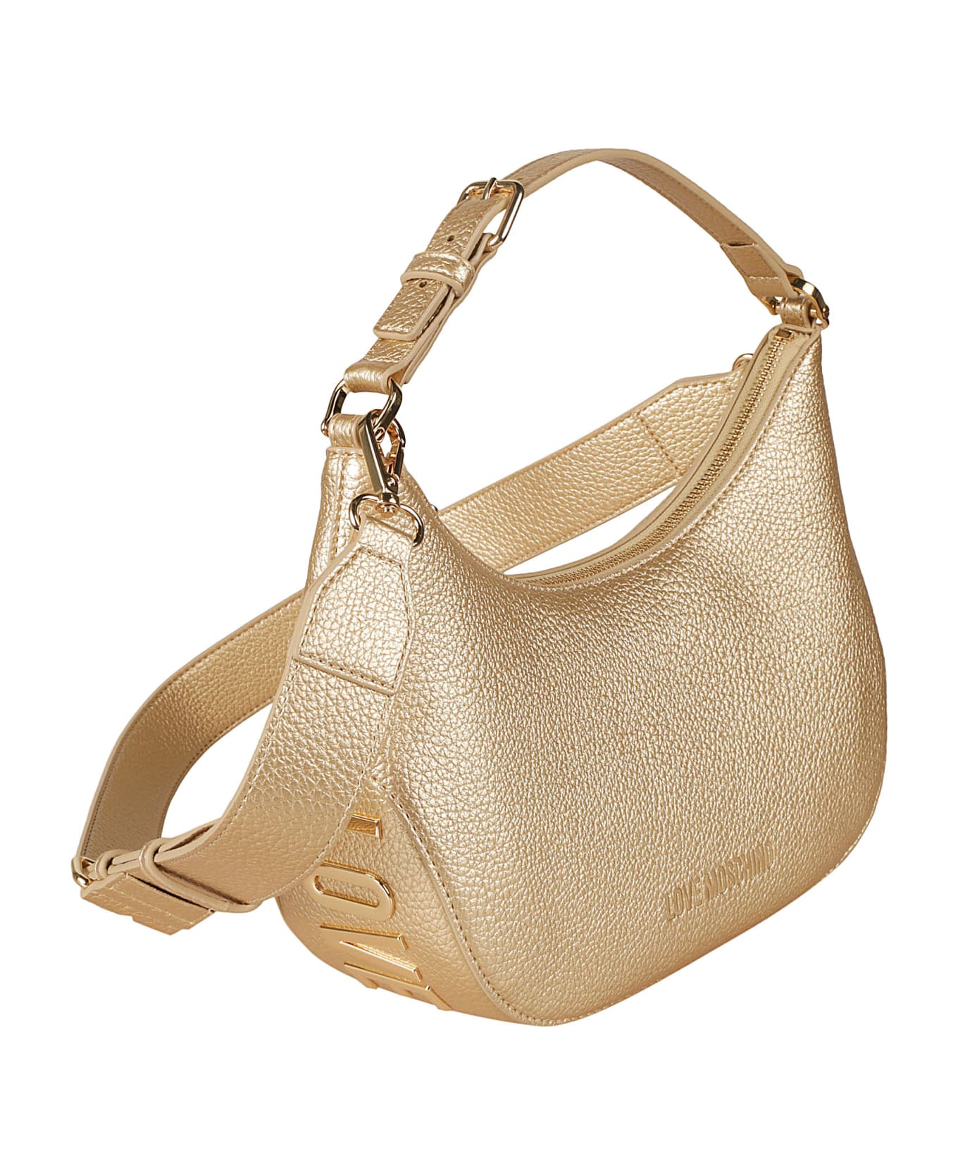 Love Moschino Metallic Logo Stamp Top Zip Shoulder Bag - A Oro