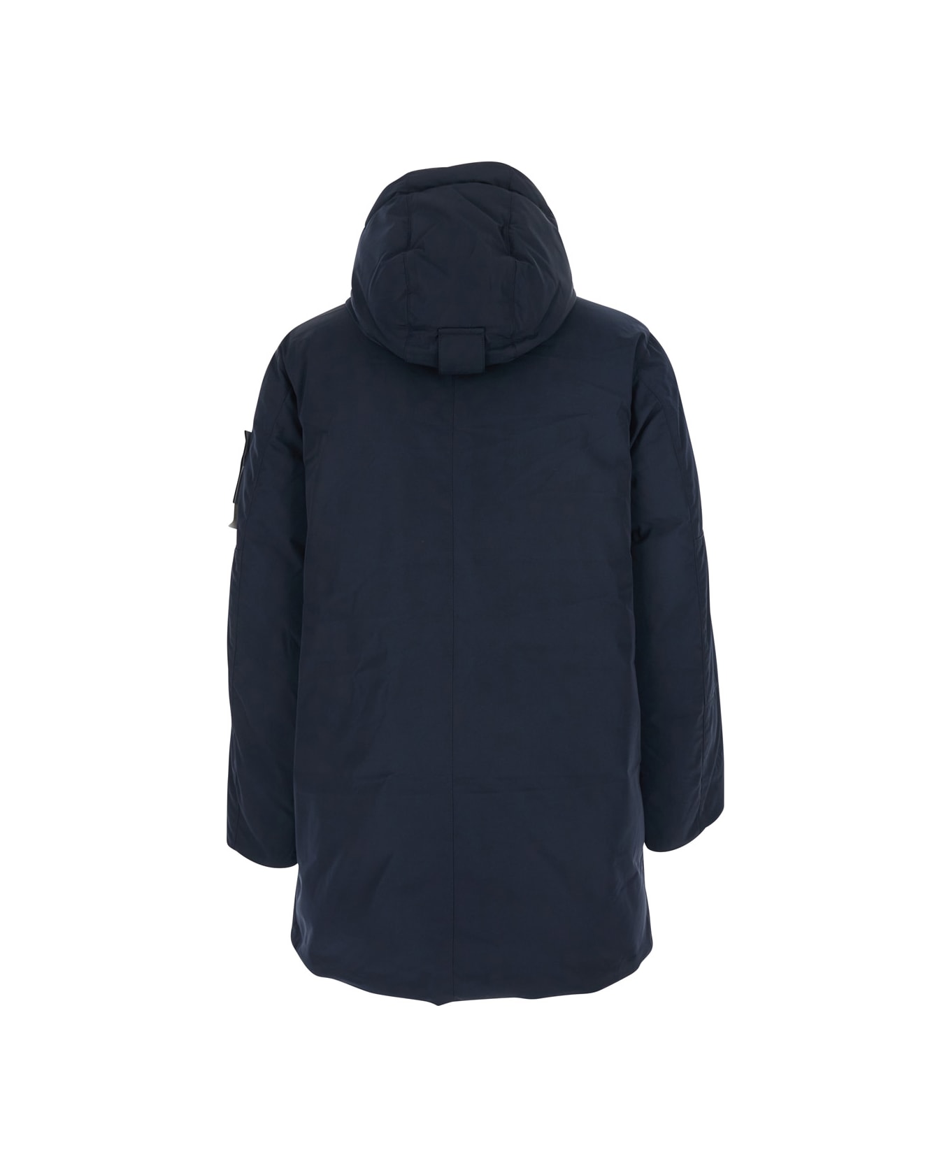 Stone Island Blue Jacket With Hood With Zip And Logo Patch On The Sleeve In Tech Fabric Man - Blu