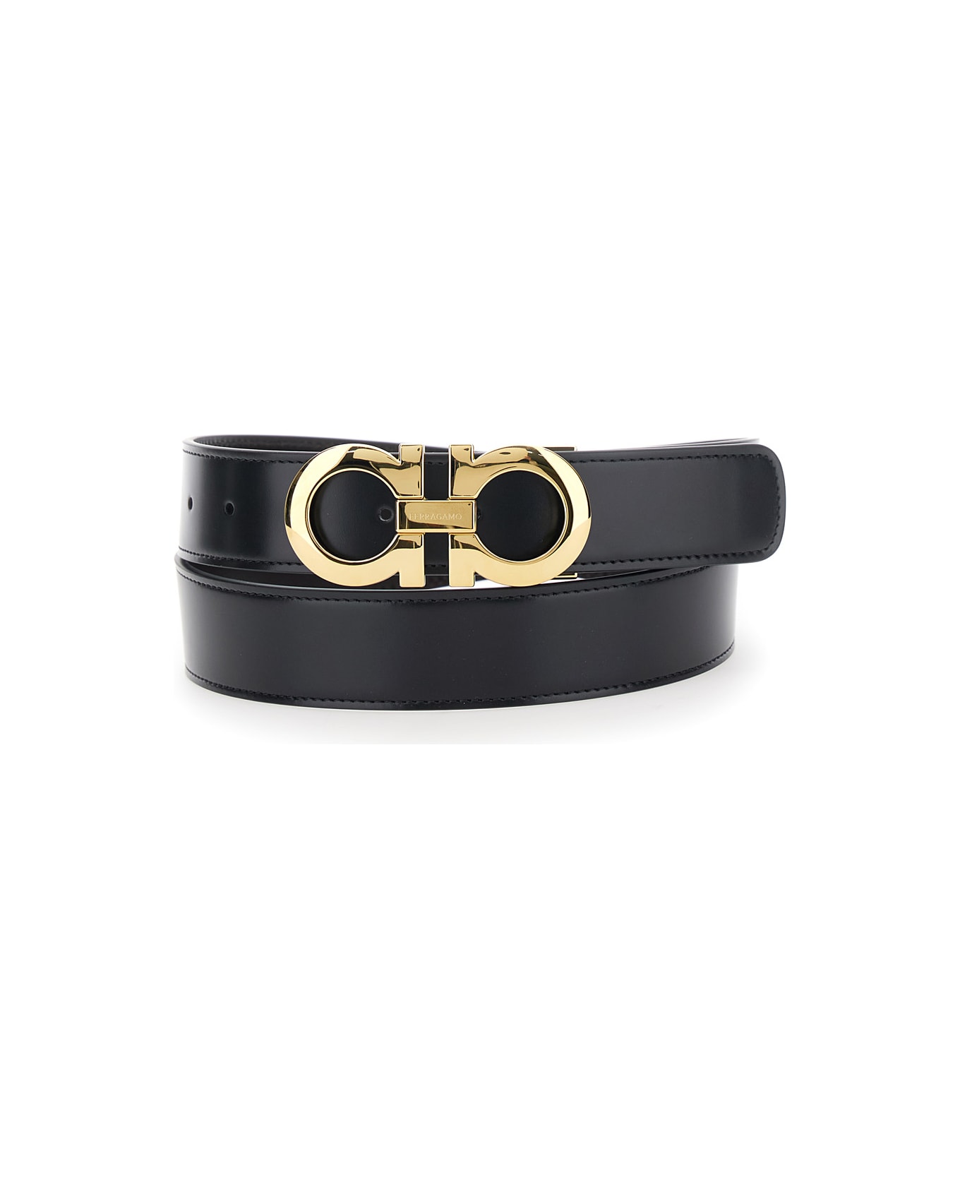 Ferragamo Black Belt With Gancini Buckle In Leather Man - Black