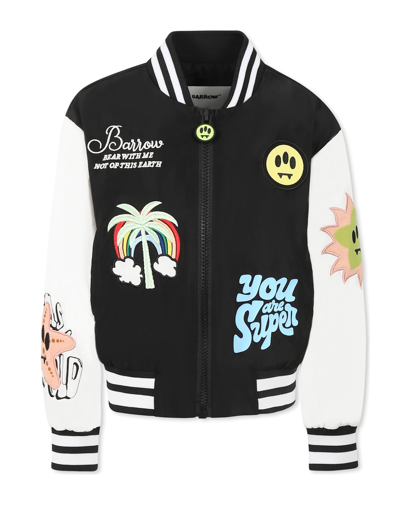 Barrow Black Bomber Jacket For Kids With Smiley - Black