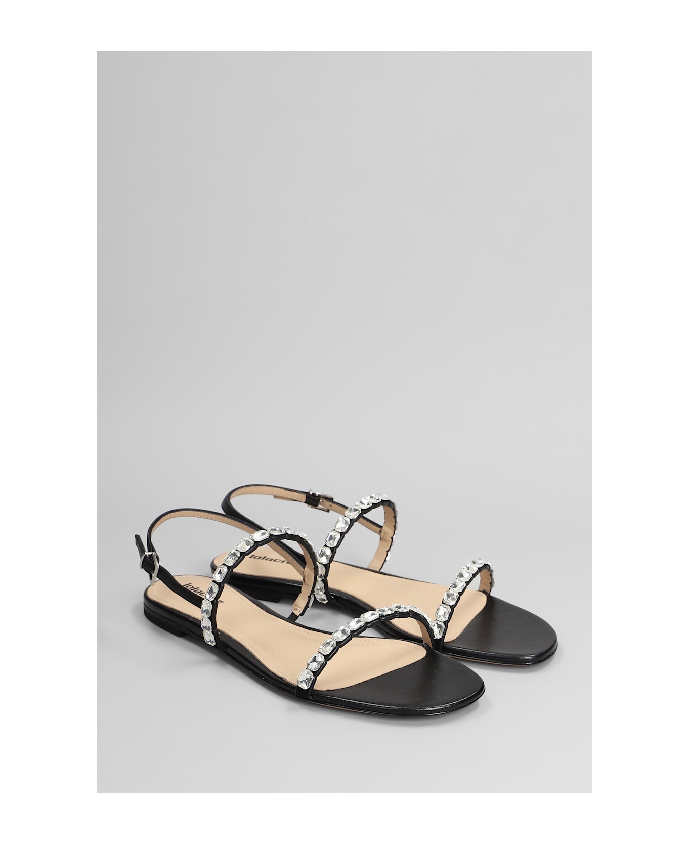 Lola Cruz Flats In Black Leather - black