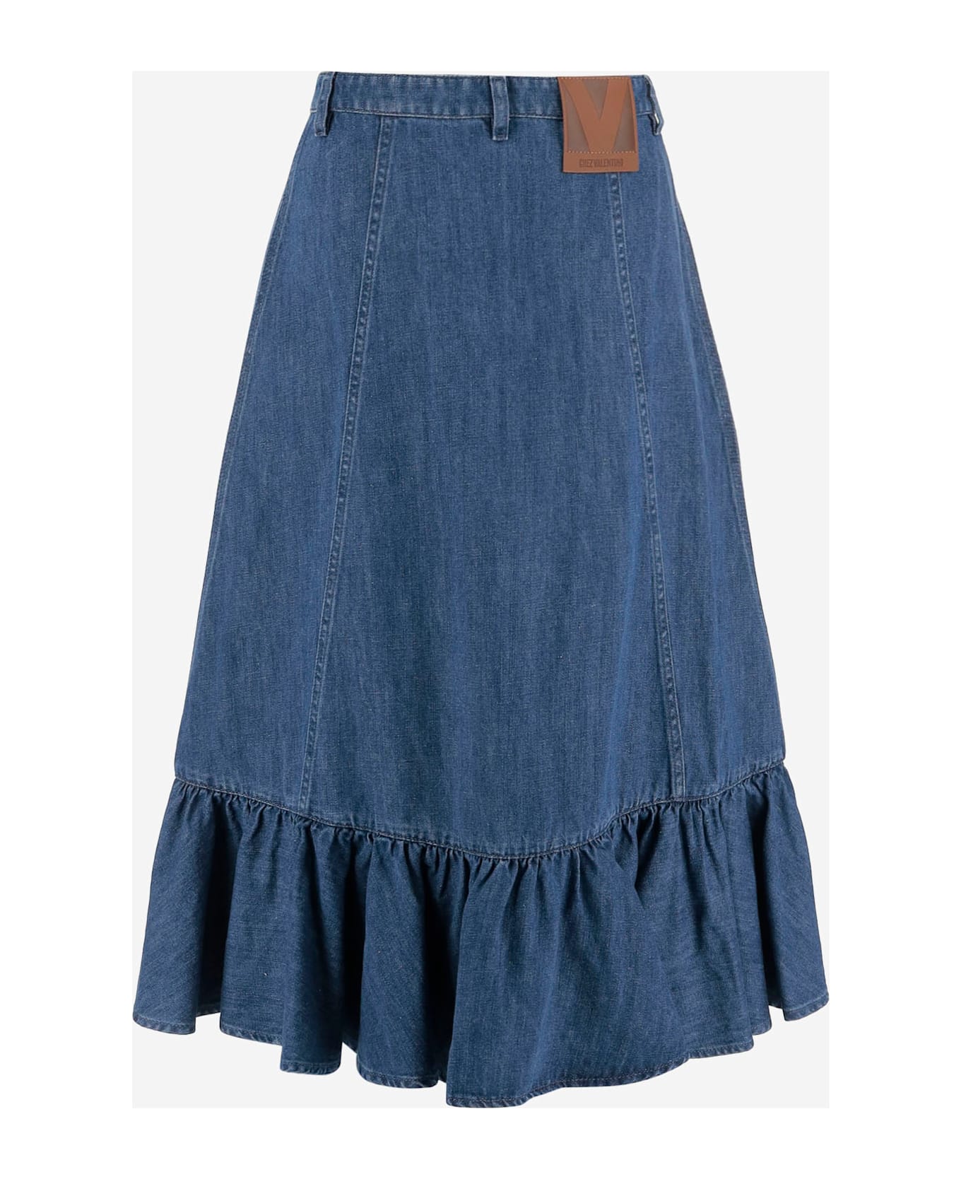 Valentino Cotton Blend Skirt With Ruffle - Blue