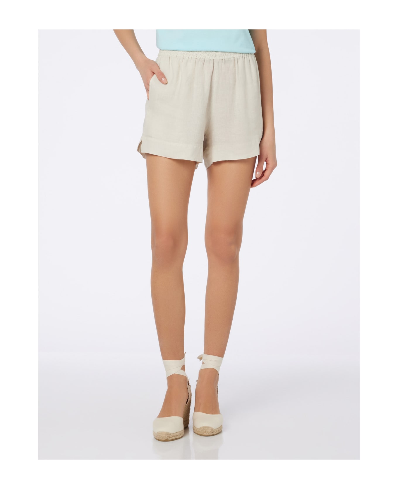 MC2 Saint Barth Woman Off-white Linen Pull Up Shorts Meave - WHITE
