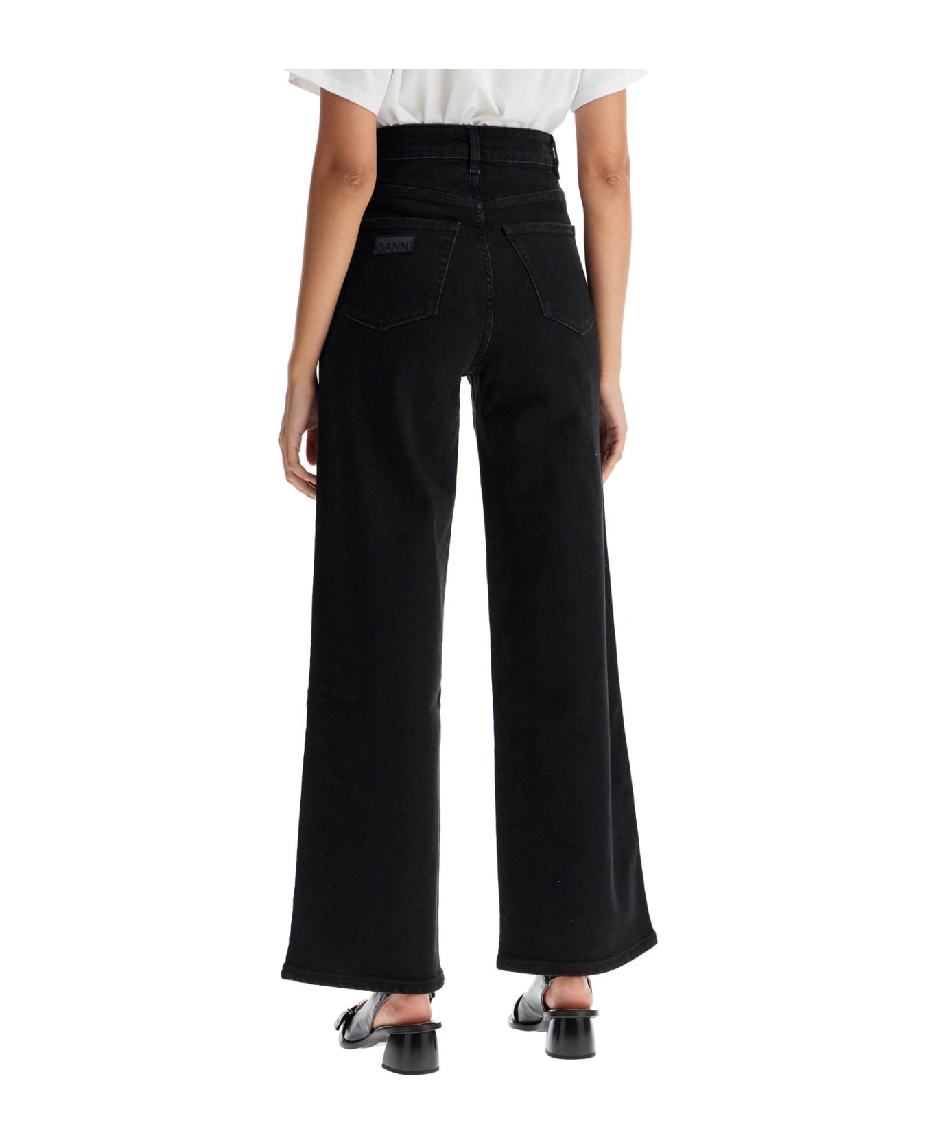 デニム・ジーパン GANNI BLACK COTTON DENIM JEANS Washed Black/Black Washed Black Izey Drawstring Jeans | GANNI US