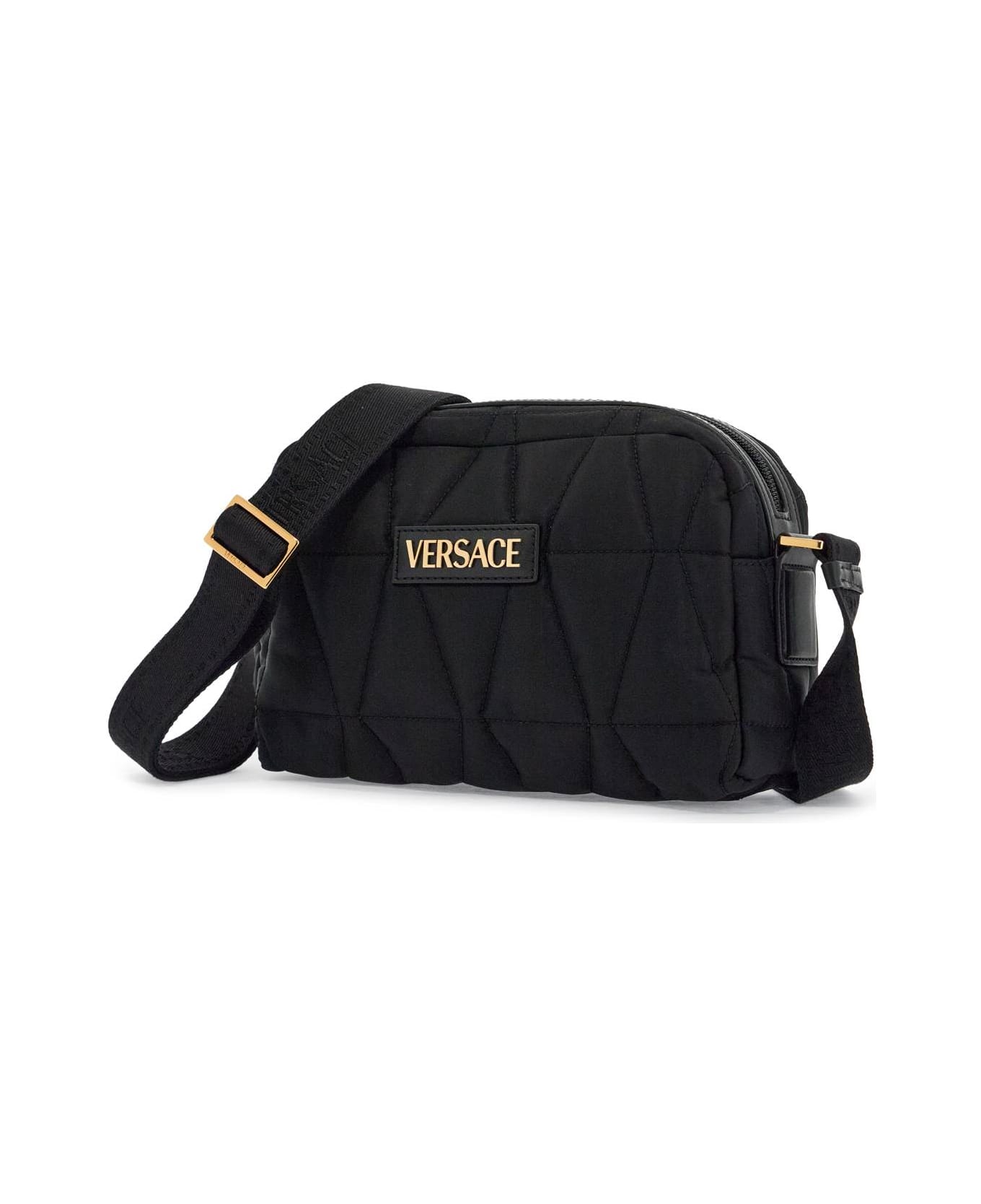 Versace Quilted Nylon Camera Bag With - BLACK-VERSACE GOLD (Black)