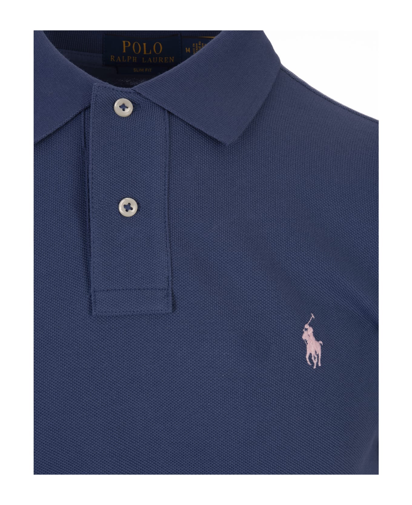 Ralph Lauren Slim-fit Polo Shirt In Dark Blue Piqué - Blue