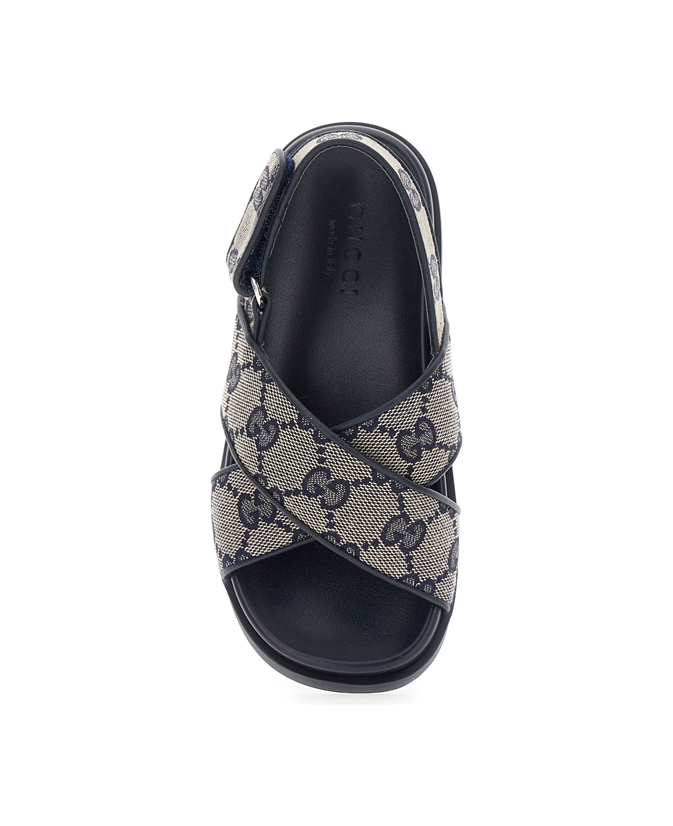 Gucci Blue Sandals With All-over Gg Motif And Logo On The Insole In Fabric Blend Girl - Blu