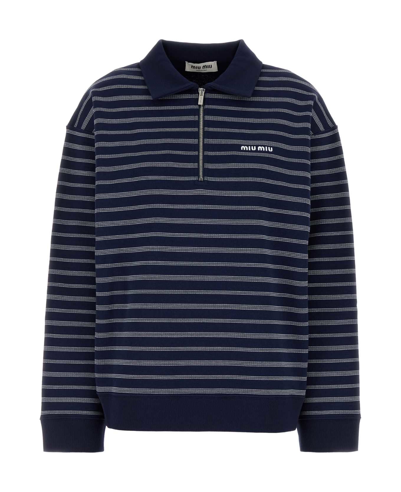 Miu Miu Embroidered Cotton Oversize Polo Shirt - BLUBIANCO