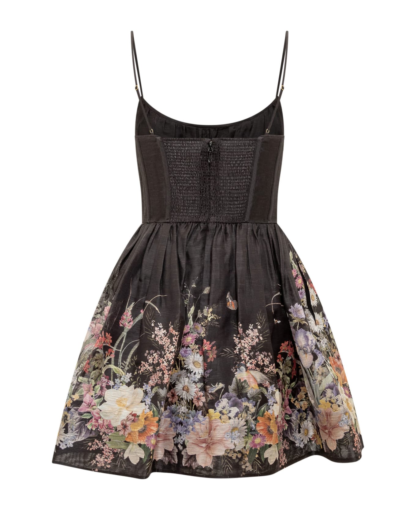Zimmermann Dress With Natura Ruched Motif - BLACK WILD FLOWERS