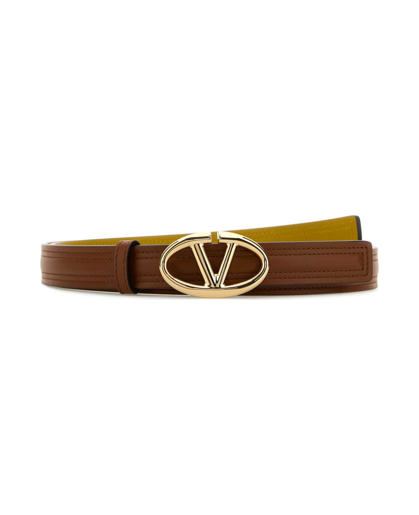 Valentino Garavani Caramel Leather Reversible Belt - TOBACCOCURRYYELLOW