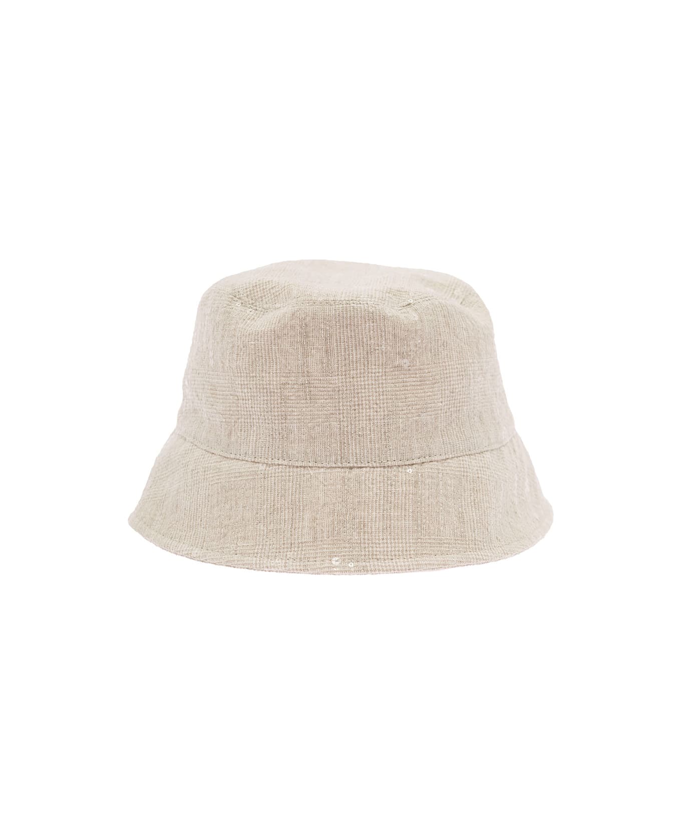 Brunello Cucinelli Beige Bucket Hat With All-over Paillettes Embellishment In Linen Woman - Beige 帽子