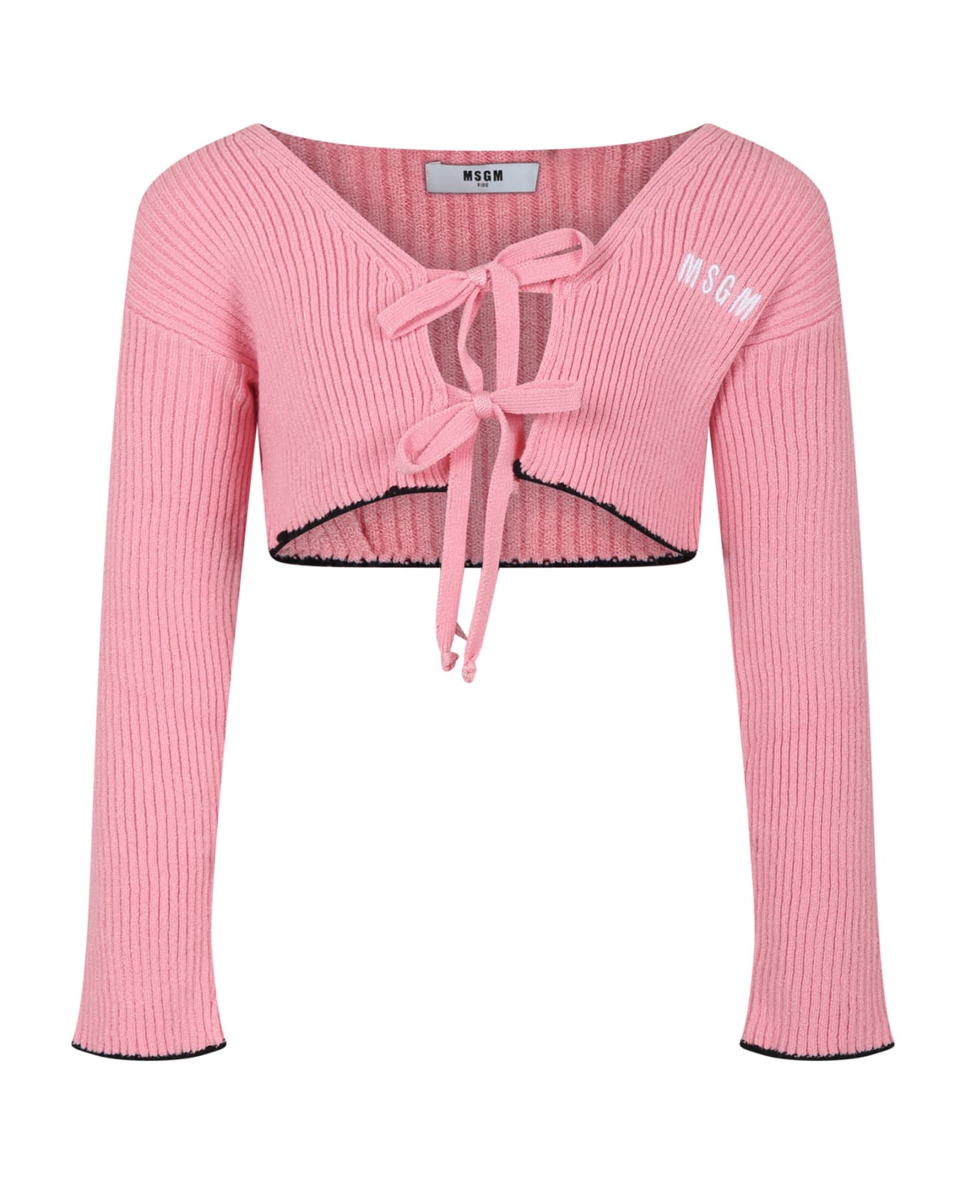 MSGM Pink Cardigan For Girl With Logo - Pink ニットウェア＆スウェットシャツ