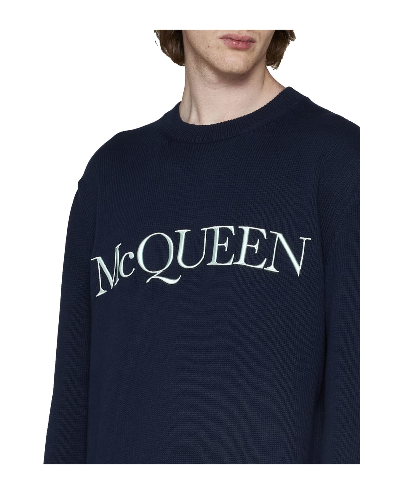 Alexander McQueen Cotton Logo Embroidery Jersey - Navy mint black