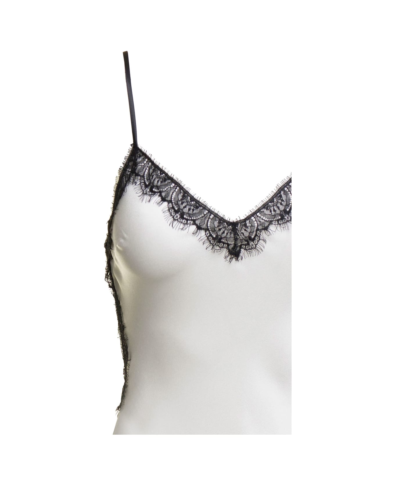 Alberta Ferretti Maxi White Slip Dress With Lace Trim In Silk Blend Woman - Bianco