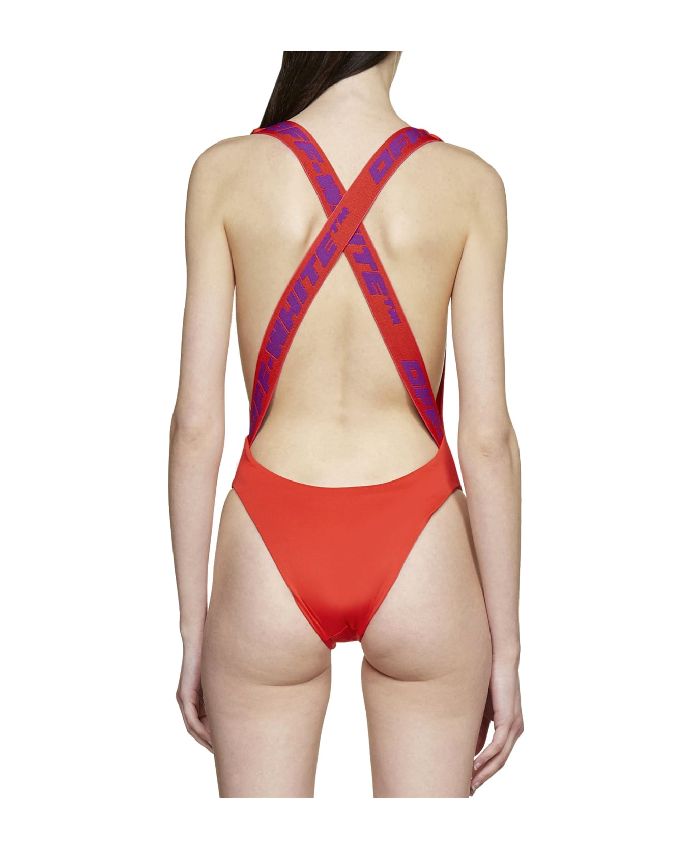 Off-White One-piece Logo Swimsuit - Red