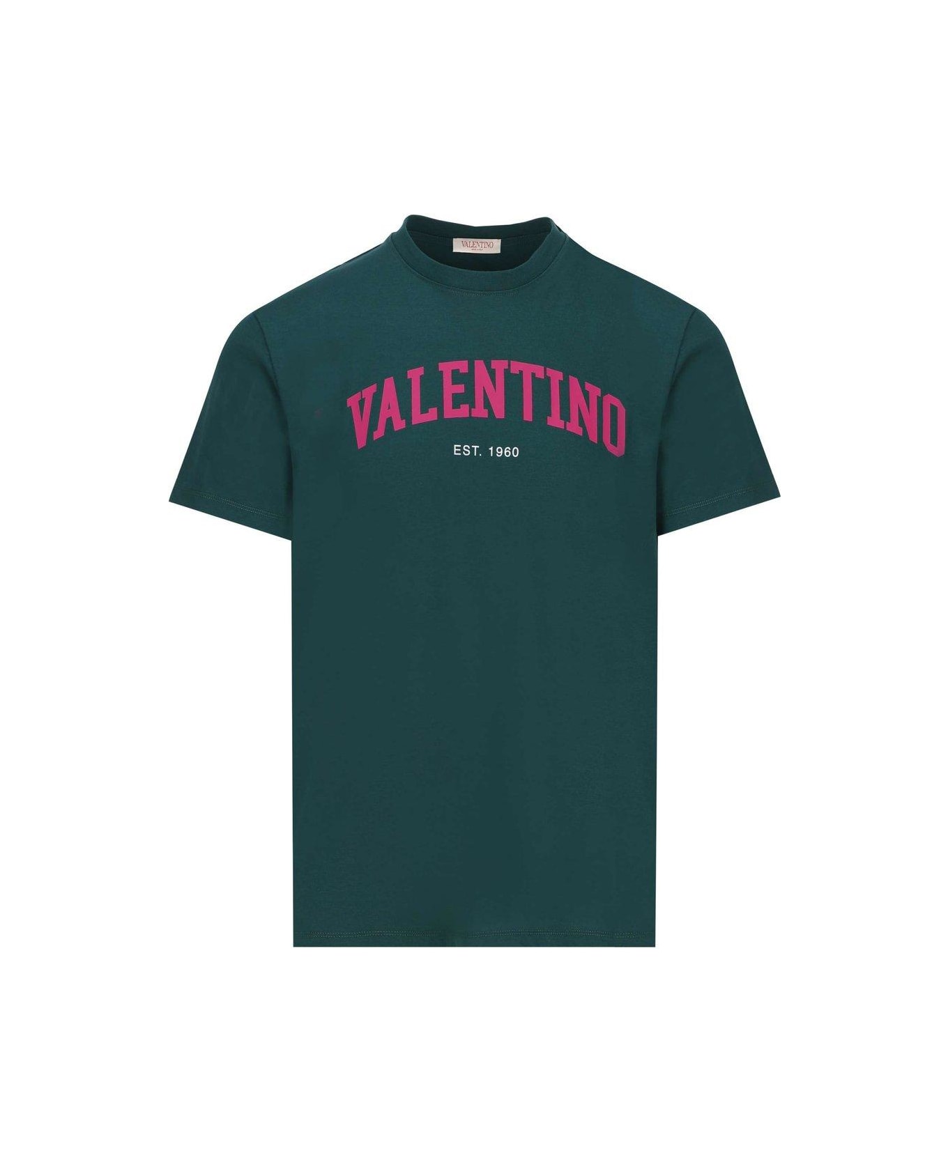 Valentino Logo Printed Crewneck T-shirt - Verde/pink Pp