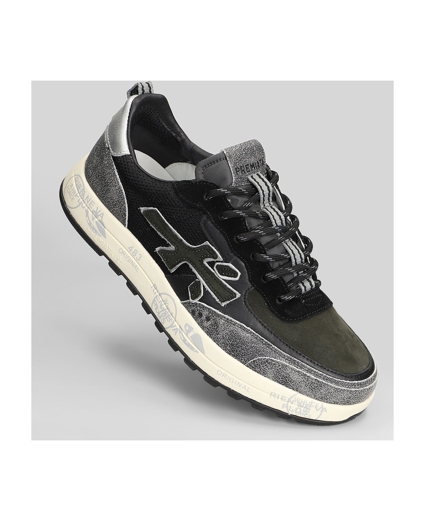 Premiata Nous Sneakers In Black Leather And Fabric - black