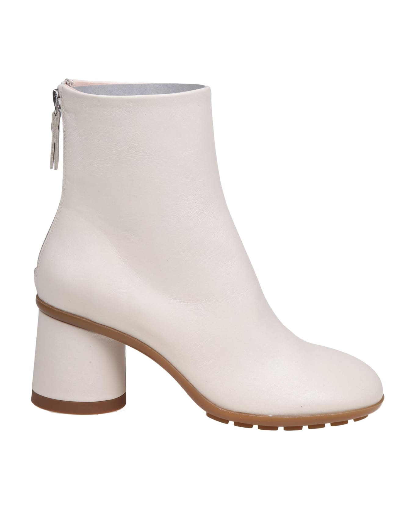 AGL Curvy Ankle Boots In Chalk Color Leather - PLASTER