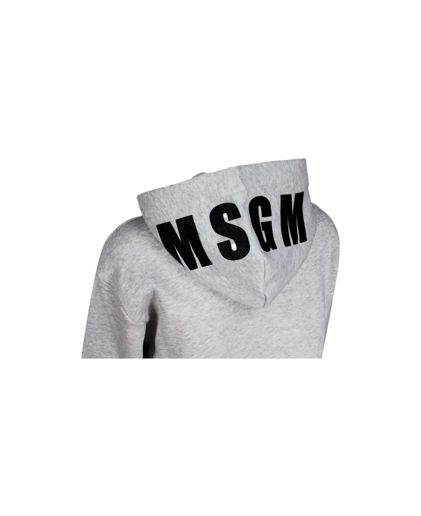 MSGM Cotton Sweatshirt With Hood With Side Pockets, Zip Closure And Writing - Grey