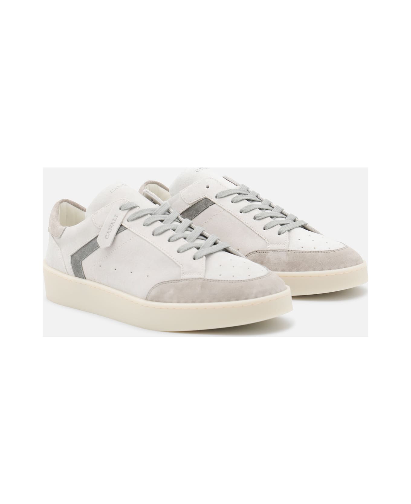 Canali White And Grey Leather Sneakers