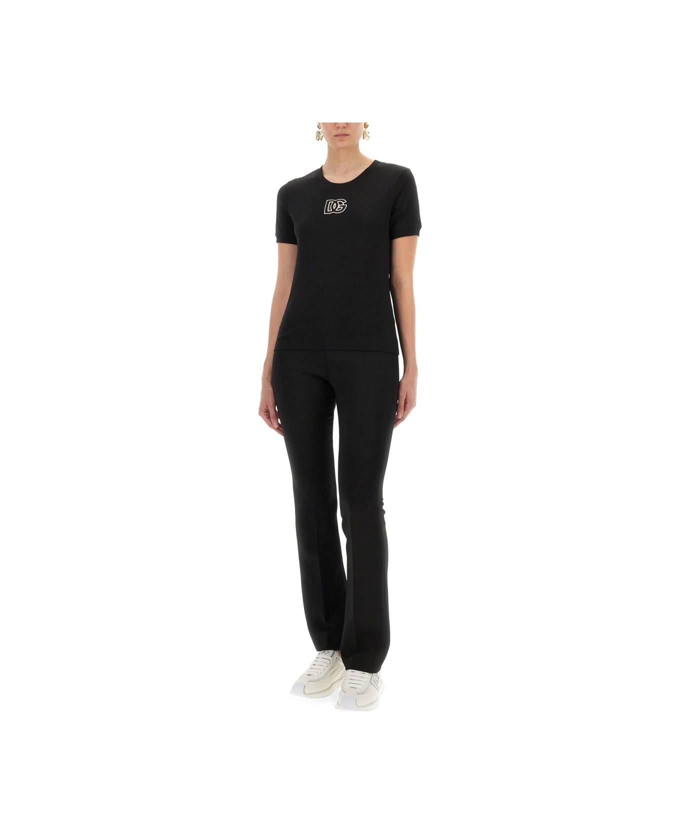 Dolce 
Gabbana Jersey T-shirt With Dg Logo Embroidery - BLACK