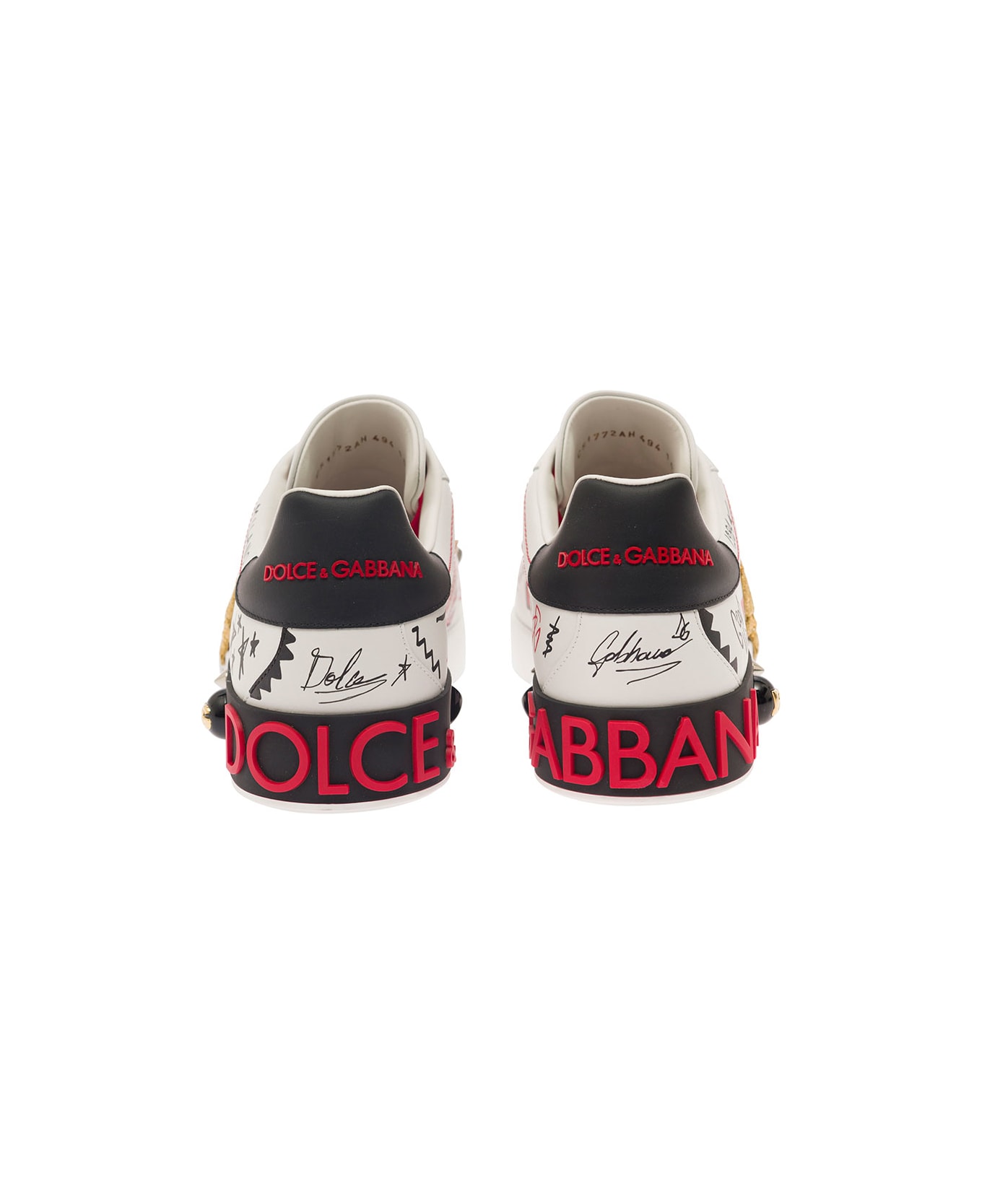 Dolce & Gabbana White Portofino Sneakers With Embroidered Design And Logo In Calf Chunky Woman - White