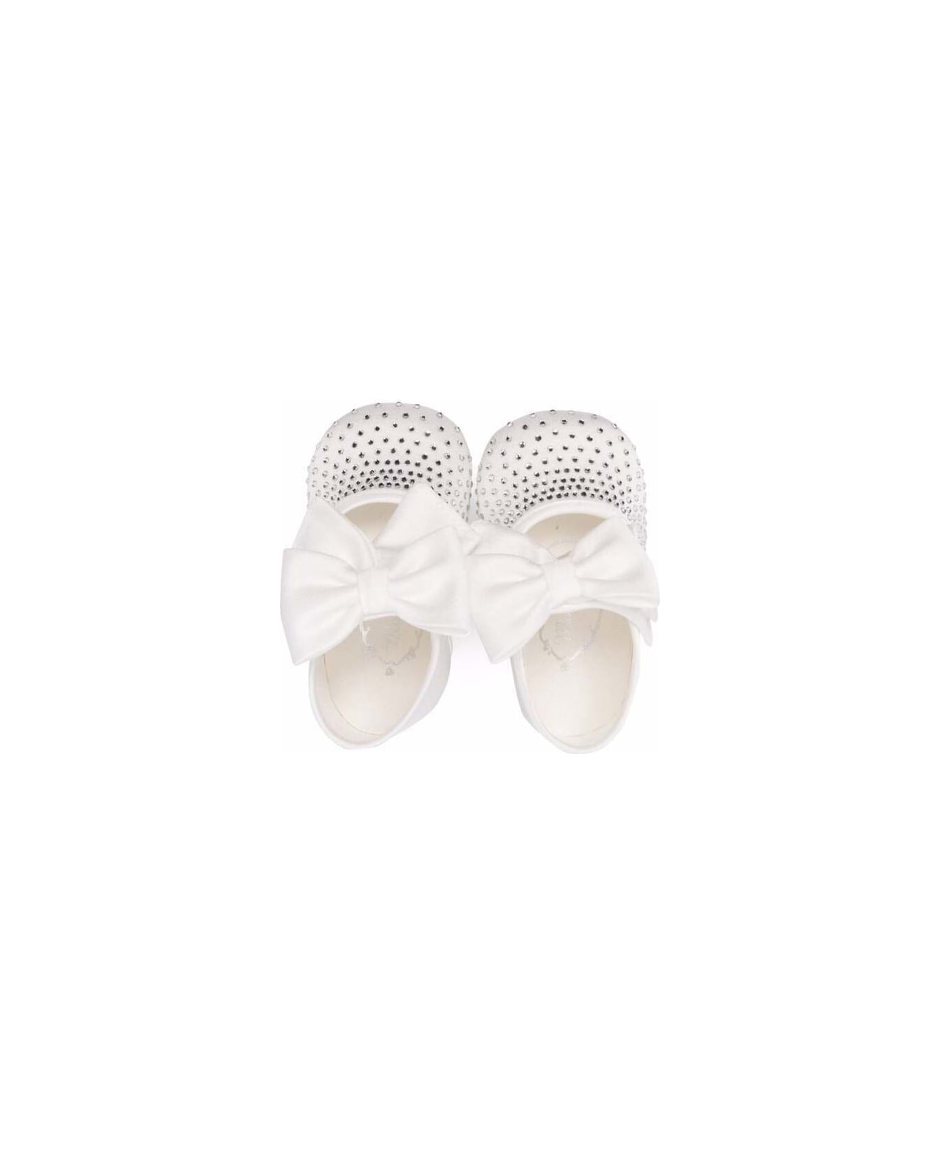 Monnalisa Glitter Crib Shoes With Bow - White