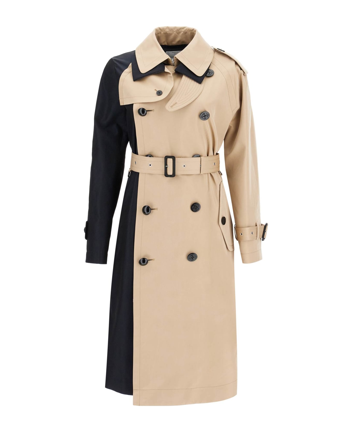 Sacai Gabardine Trench Coat - NAVY×BEIGE (Beige)