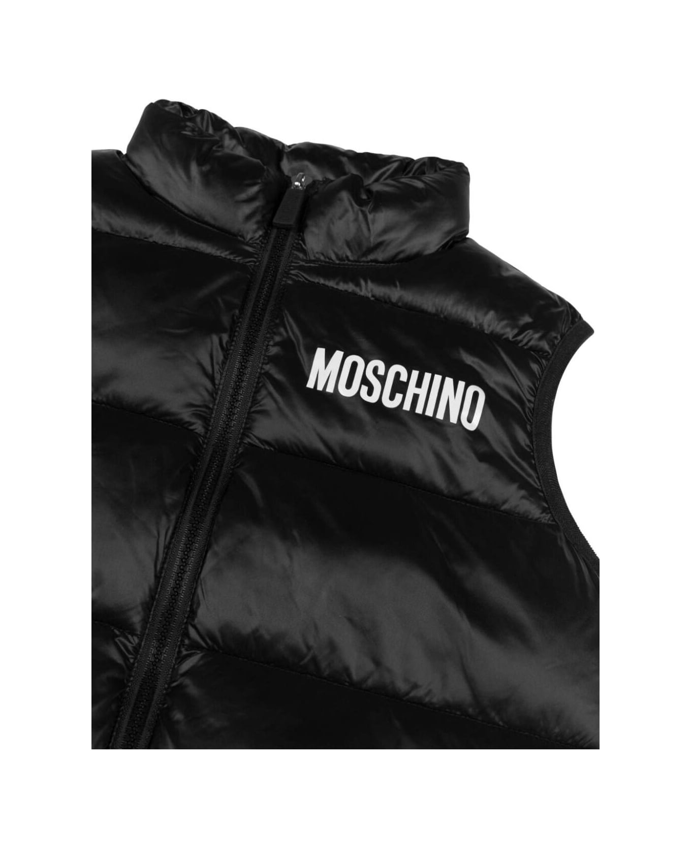 Moschino Black Vest With Zip Closure And Logo Print In Padded Tech Fabric Boy - BLACK