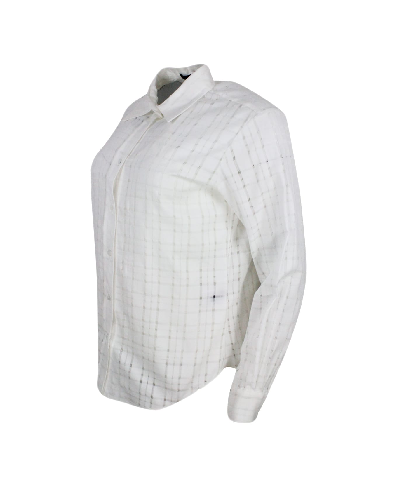 Lorena Antoniazzi Long-sleeved Shirt In Stretch Cotton With Perforated Window Work And Including Coordinated Top - cream