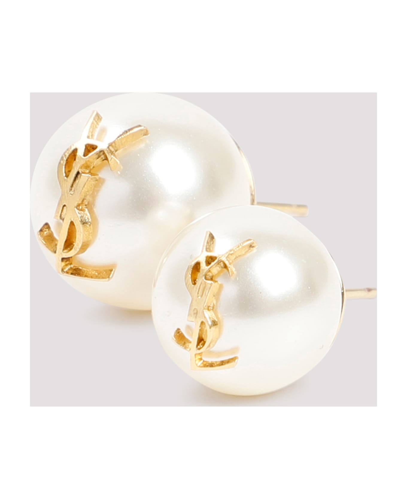 Saint Laurent Pearl Earrings With Monogram - Or Laiton Creme